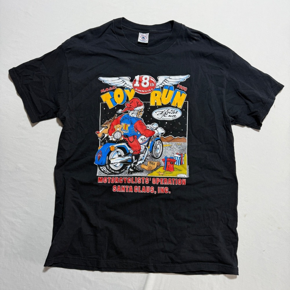 Vintage 1998 Toy Run Santa Biker T-Shirt L Black Baltimore Motorcycle USA Made